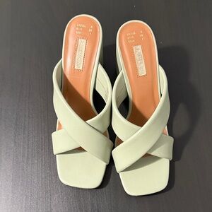Primark Women's Pale Green Crisscross Slide Mules